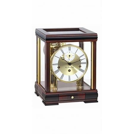 Modern wall clock in mahogany with mechanical winding movement, 8 days running time by Hermle
