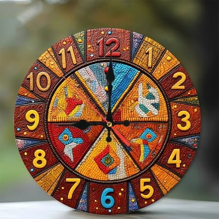Mosaic Tile Art Wall Clock Handmade Unique Gift 10-Inch Silent Wooden Wall Clock, Battery Operated (AA Batteries Not Included), Artistic Home Decor