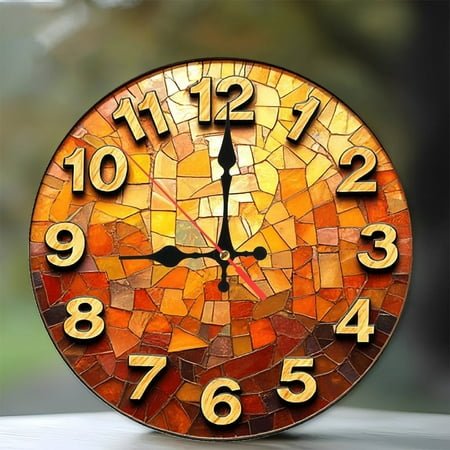 Mosaic Tile Clock Wall Decor Autumn Colors 10-Inch Silent Wooden Wall Clock, Battery Operated (AA Batteries Not Included), Artistic Home Decor