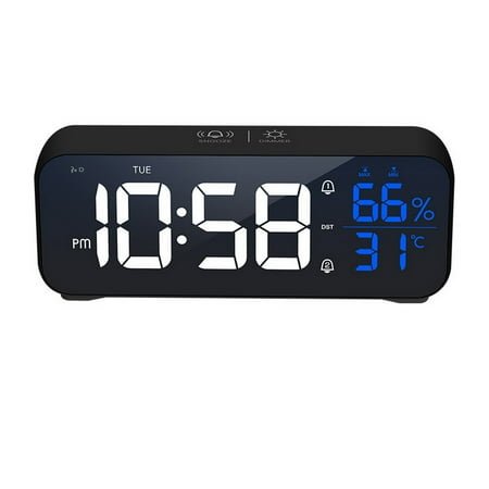 Mosey 1 Set Alarm Clock 5 Gears Volume/Brightness Voice Control Snooze Glow-in-the-dark 1200mAh Temperature Humidity LED Clock for Home