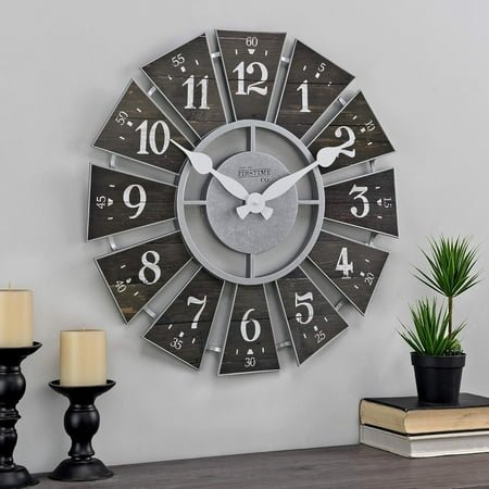 Multicolor Numeral Windmill Wall Clock, Large Vintage Decor for Living Room, Home Office, Round, Plastic, Farmhouse, 24 Inches
