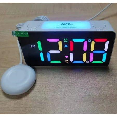 Multi functional radio projection digital alarm7-color night light, suitable for boys and girls who sleep in, a simple and loud electronic alarm clock,white-7 colored lights