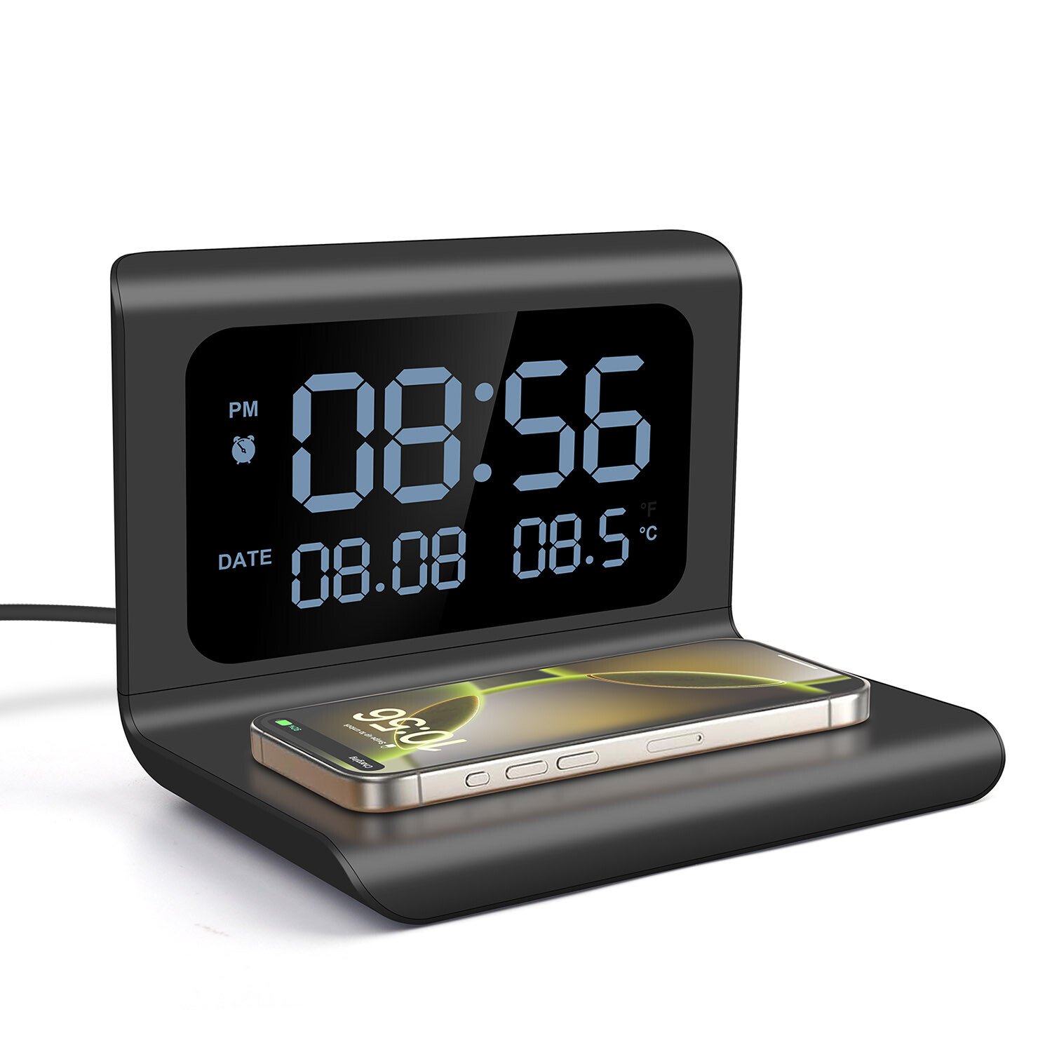 Multifunction Digital Alarm Clock With 15W Phone Wireless Charger Thermometer