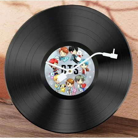 Musical Black Vinyl Record Wall Clock Battery Operated Music Room Decor Decoration Art Hanging Clocks- BTS-11.81inch