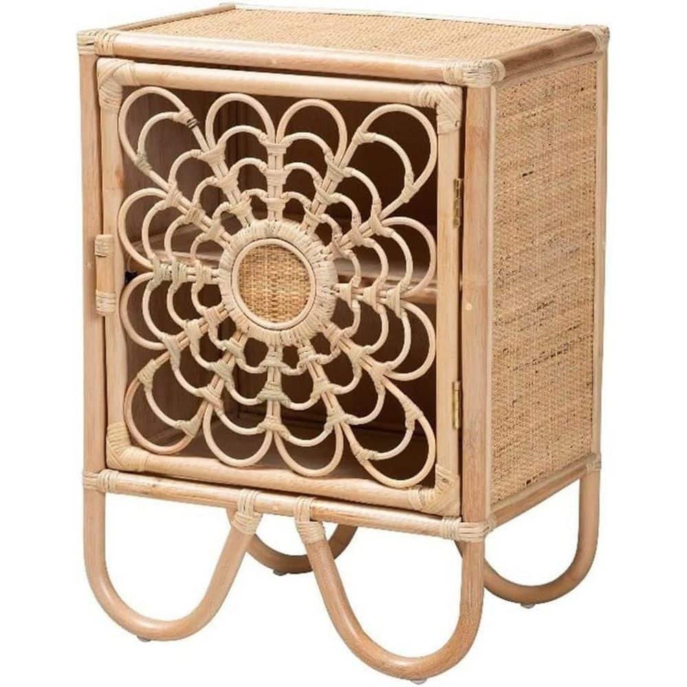 Natural Brown 1 Drawer 19.7 in. W Nightstand with Rattan Design