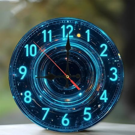 Neon Clock Wall Art Blue Digital Circular 10-Inch Silent Wooden Wall Clock, Battery Operated (AA Batteries Not Included), Artistic Home Decor