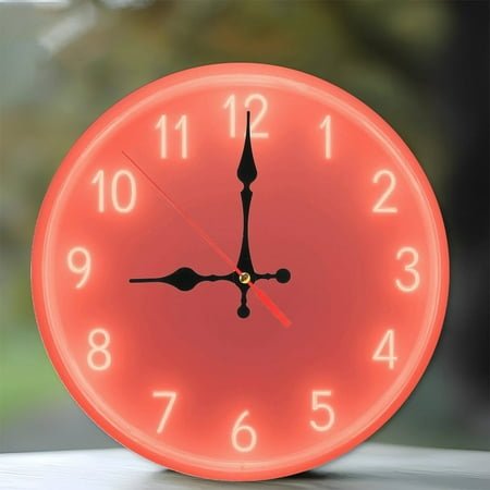 Neon Clock Wall Decor Light Pink 10-Inch Silent Wooden Wall Clock, Battery Operated (AA Batteries Not Included), Artistic Home Decor