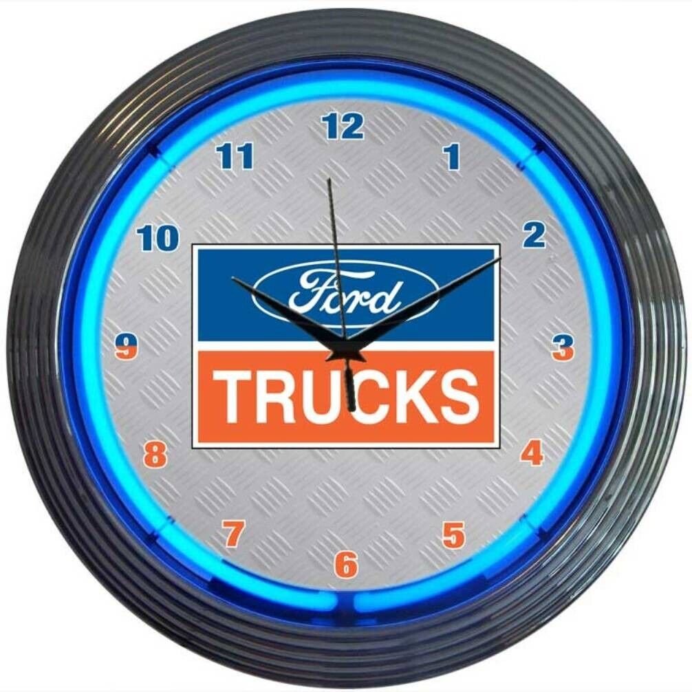 Neonetics 15" Ford Trucks Logo Wall Mount Light Up Neon Clock Sign
