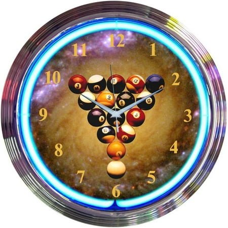 Neonetics Bar and Game Room Billiards Space Balls Wall Clock, 15-Inch