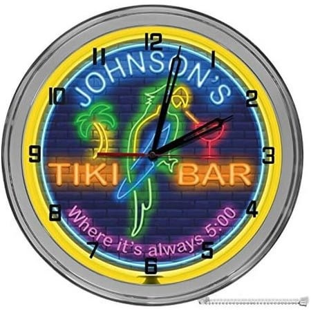 Neon Themed Parrot Tiki Bar 16 Light Up Yellow Neon Clock