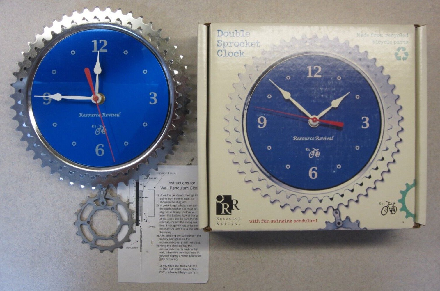 New Resource Revival Double Sprocket Wall Clock with Swinging Pendulum USA Made