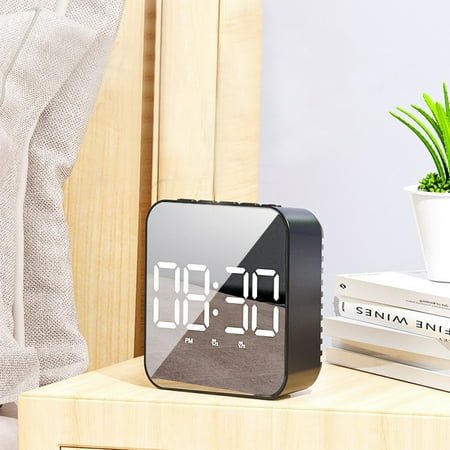 Newxiaaa Kids Alarm Clock Digital Clocks, Portable Modern Mirror Desk Wall Clock Round Silent Quality Clock Waterproof Small Wall Clock, For Living Room Office (Black)