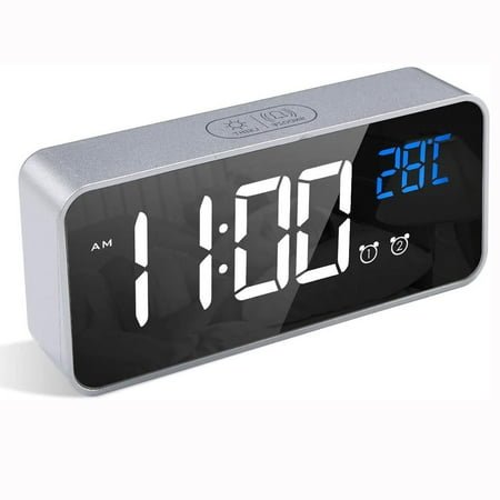 Oggfader Alarm Clock for Heavy Sleepers Adults Digital Alarm Clock LED Alarm Clock with Snooze Function USB Port Charging Silver
