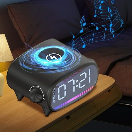 Oggfader Wireless Charger Stand Multi function Five in one Alarm Clock Bluetooth Speaker Wireless Charge Nightlight Clock Desktop Wireless Charger