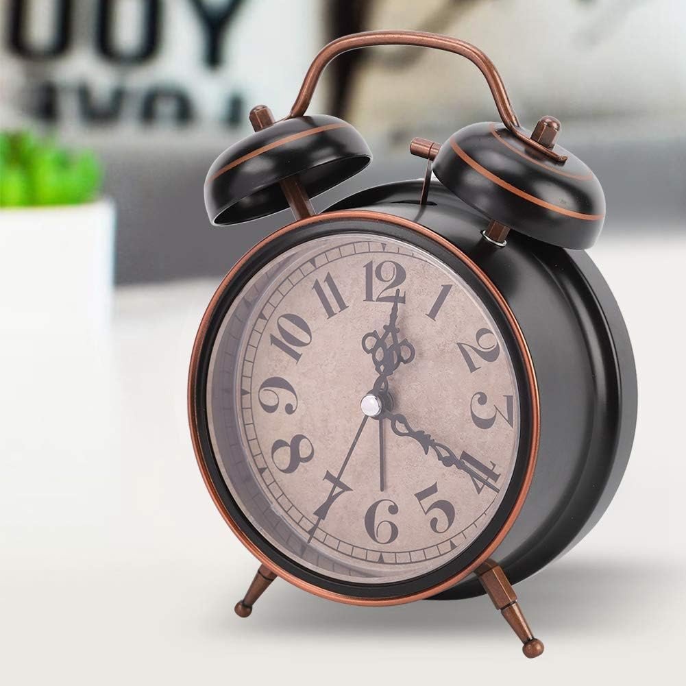 Old Fashioned Alarm Clock, Retro Mechanical Alarm Clock with Night Light (Black)