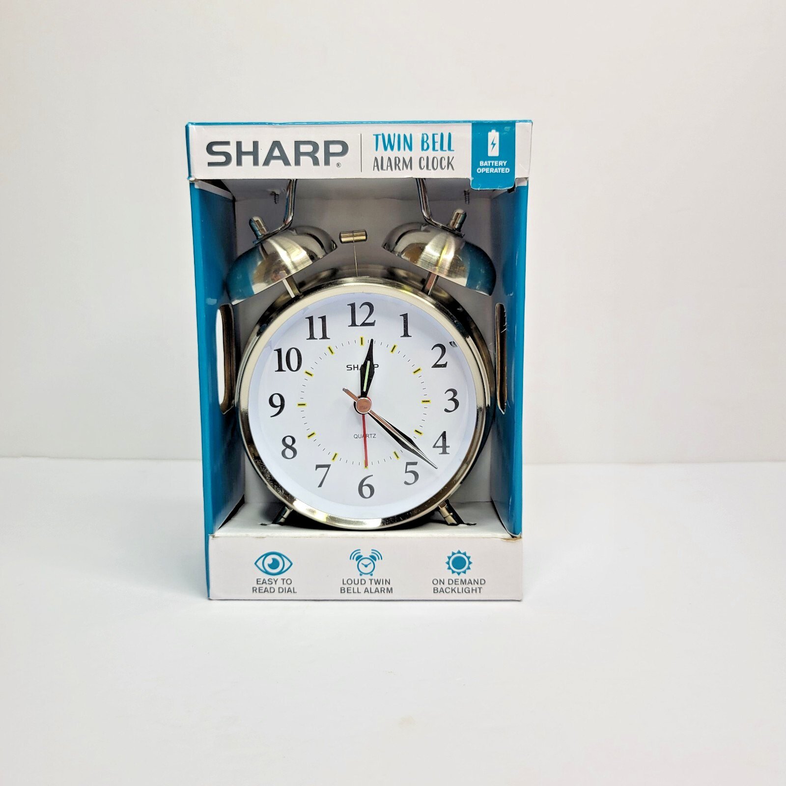 Old Fashioned Sharp Quartz Model SPC800 Alarm Clock Silver Tone Twin Bells New