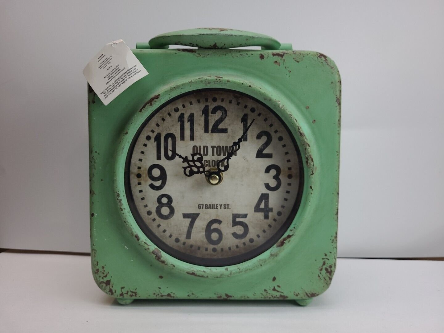 Old Town Clock 67 Baily St Shabby Blue Metal 2 Sided Distressed Works