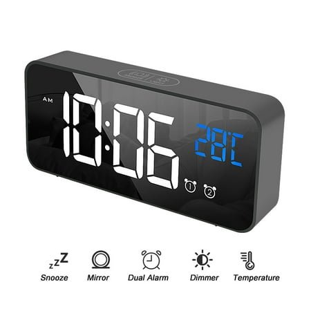 Onekawa Digital Alarm Clocks,Adjustable Brightness Desktop Alarm Clock with Temperature Display,Black