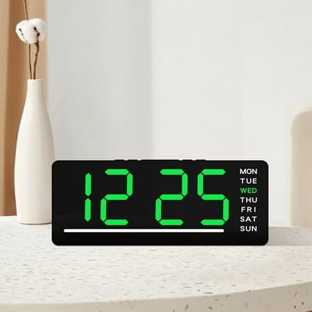 Opehuo Battery Operated Digital Clock:Cordless Small Alarm Clock for Bedroom Travel-Large Numbers Date Temperature Time Display LED Clock for All Ages,Two Power Supply,Green