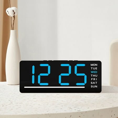 Opehuo Battery Operated Digital Clock:Cordless Small Alarm Clock for Bedroom Travel-Large Numbers Date Temperature Time Display LED Clock for All Ages,Two Power Supply,Blue