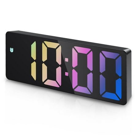 ORIA Electronic Digital Alarm Clock, 6.5inch Large Display LED Clock for Bedside Table Battery Clock with Temperature Display Adjustable Brightness Voice Control for Home, Multicolor