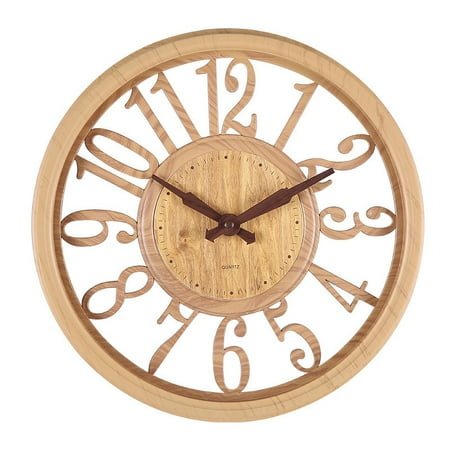 original wood grain Large Wall Clock for Living Room Decor, Non Ticking Silent, Battery Operated Modern Vintage Wood Wall Clock Oversized Decorative Wall Clock for Bedroom Kitchen Farmhouse Office Dec