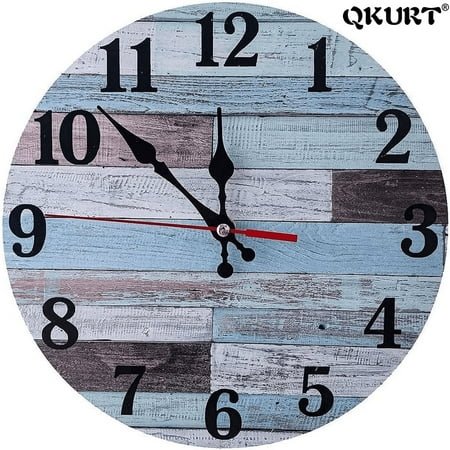 Oumers Wall Clocks Vintage Coastal Worn Blue 10 Inch Round Battery Operated Wall Clock for Living Room Kitchen Bathroom Bedroom