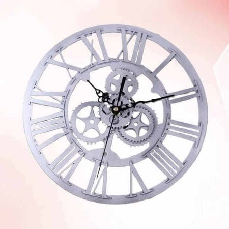 OUNONA Creative Wall Clock Made of Wood in Silver Color for Timekeeping in Bedroom Kitchen or Living Room 1Pc