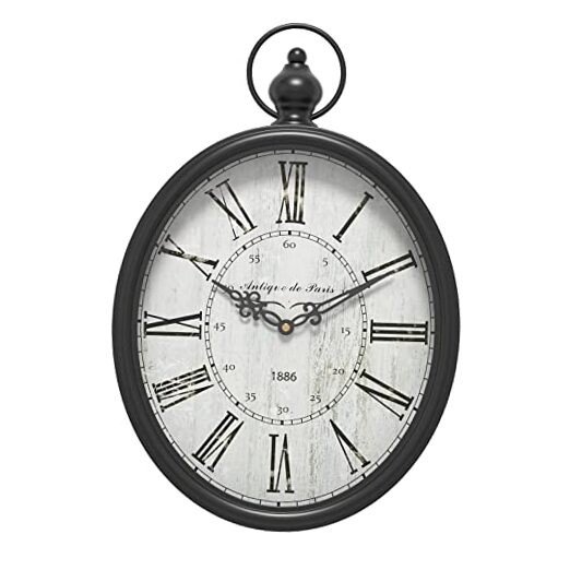 Oval Retro Wall Clock, Rustic Vintage Style Antique Design, Battery Black