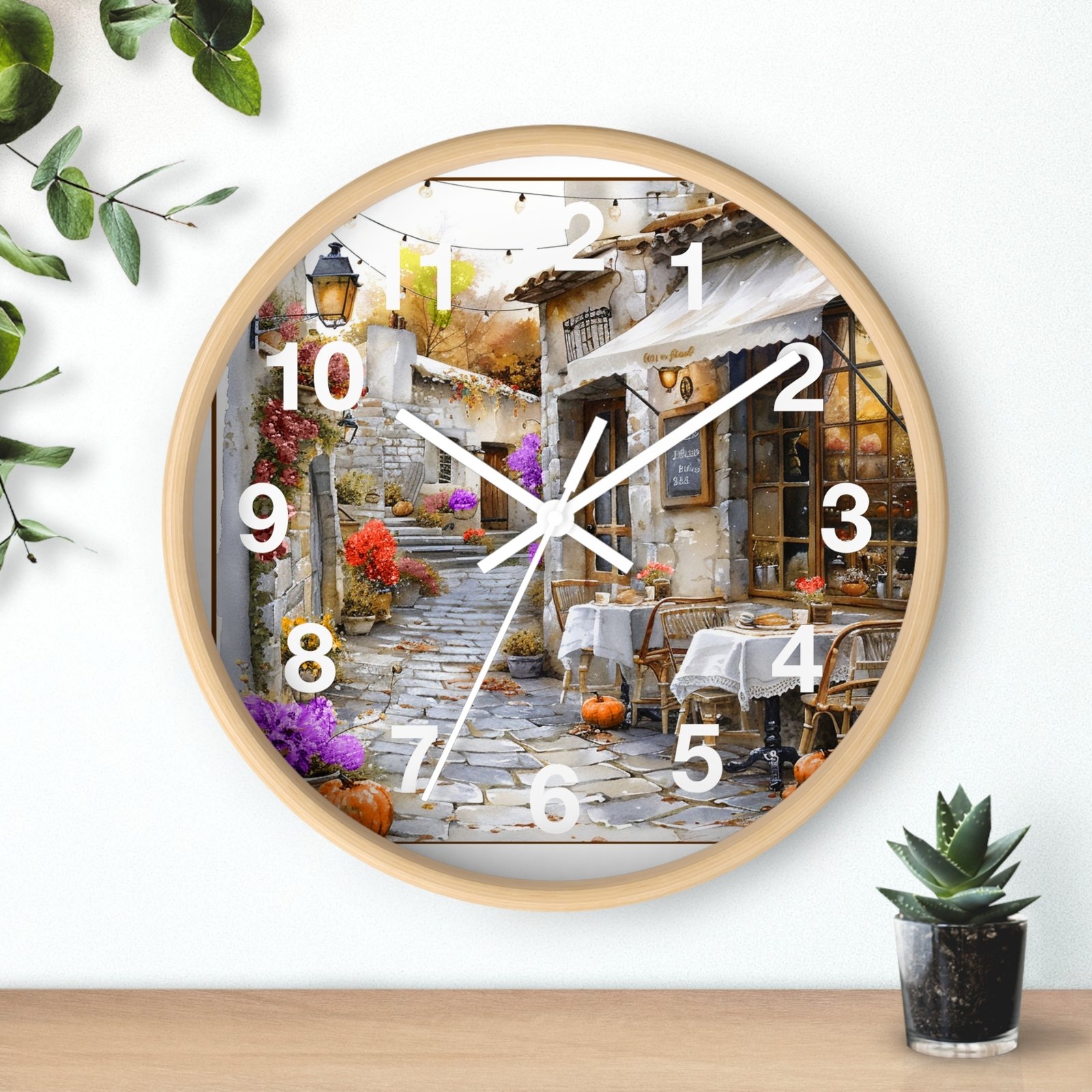 Paris Cafe Back Streets Bakeries Food Shopping Wall Clock All Wood Frame