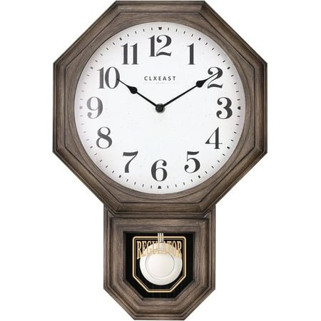 Pendulum Wall Clock, Large Schoolhouse Regulator Pendulum Wall Clocks for Living Room Decor,Dark Grey Oak Finished Plastic,House Warming Gifts New Home,12 W x 17.5 H