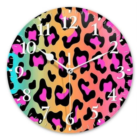 Personalized Wall Clock Non-Ticking Silent Clocks Battery Operated Round Clocks Decorative for Bathroom,Office-Colorful Animal Print Pattern(12inch)