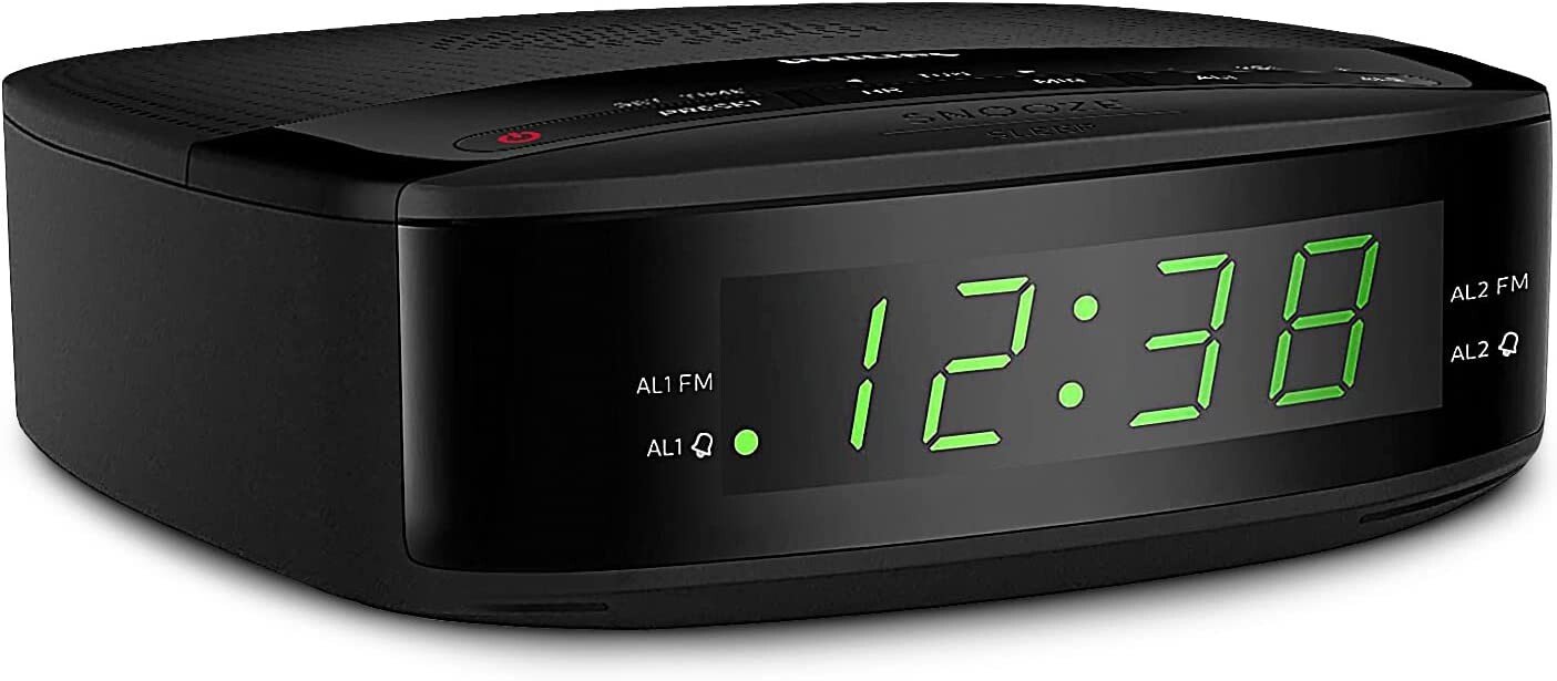 Philips Digital Alarm Clock FM Radio. LED Display, Easy Snooze. Sleep Timer.