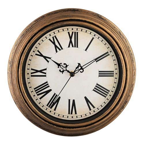 Plumeet Extra Large Retro Wall Clock, 16'' Non Ticking Classic Silent Vintage Wall Clocks Decorative Kitchen Living Room Bedroom, Roman Numerals, Battery Operated