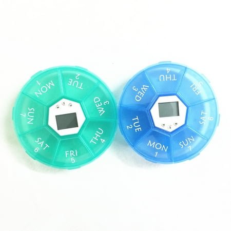 Portable Electronic Digital Pill Box Timer with Alarm Date Display Smart Pill Case Reminder (Green)