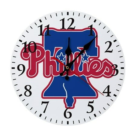 P_Phillies Circular Wall Clock, Modern Small Wall Clocks Battery Operated 9.8 Inch, Silent Non-Ticking Analog Classic for Office, Home, Bathroom, Kitchen, Bedroom, School
