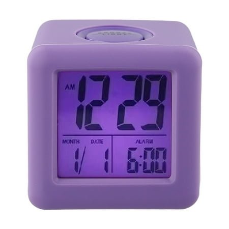 Purple-Soft Square Lcd Digital Alarm Clock With Smart Light With Silicone Protective