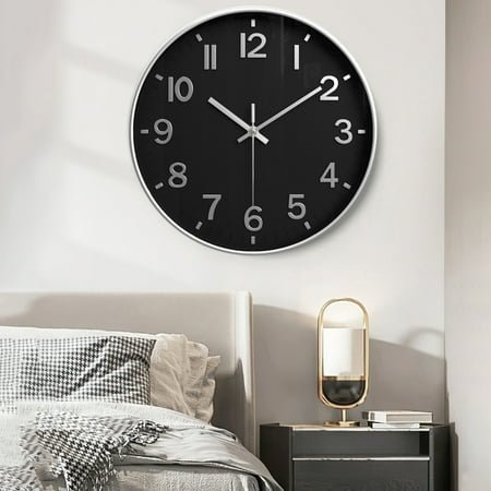 Qdahuk Wall Clock Silent Wall Clocks Battery Operated 12 Inch Modern Non Ticking Analog Clock Decorative For Kitchen Office Bathroom Bedroom Mothers Day Gift Ideas Clearance Black