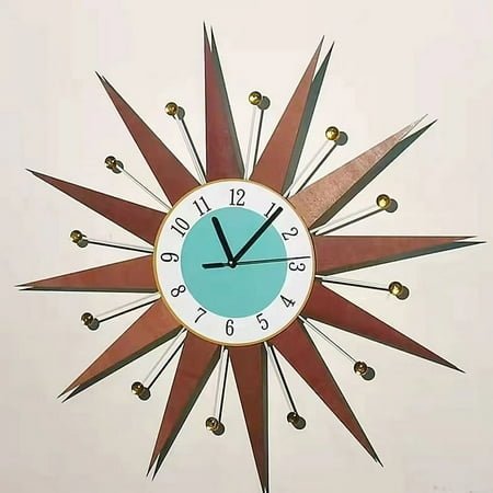 Quartz Movement Modern Wall Clock, 18 inch Flat PVC Medieval Style Starburst Sunburst Clock Wall Clock with a Keyhole Hanging Design, Mid Century Home and Kitchen Decor