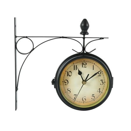 Quartz Wall Clock European Style Iron Hanging Clock Garden Central Station Clocks Double Sided Outside Bracket Decoration