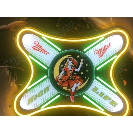 Queen Sense 24x19 Millers High Life Girl LED Sign Light Neon Signs With Dimmer Party Home Wall Decor Lights W124MHLGVVD-XLED