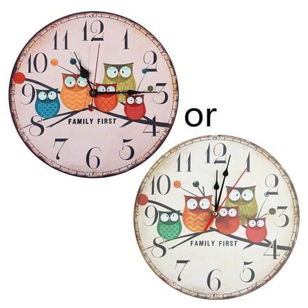 QUSENLON Retro Wooden Wall Clock Owl Rooster Vintage Rustic Non-Ticking Silent Quiet Home Office Kitchen Nursery Living Room Bedroom Decor