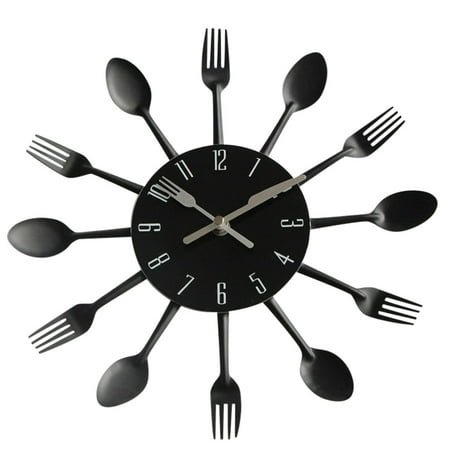 QYROS Modern Design Sliver Cutlery Kitchen Utensil Wall Clock Spoon Fork Clock