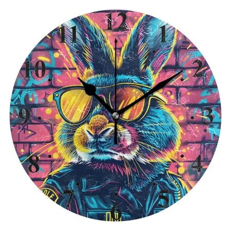 Rabbit Police Officer Black 10 inch Wall Clocks Non Ticking Easy to Read Battery Decorative for Home Bathroom Kitchen Bedroom Living Room
