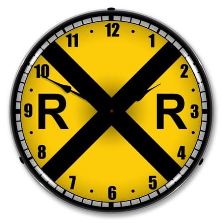 Railroad Crossing LED Wall Clock, Retro/Vintage, Lighted, 14 inch