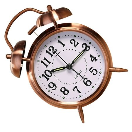 Raindrops 1PC Double Bells Alarm Clock Metal Plated Shell Table Clock Luminous Clock Mute Clock for Home Office Bedroom Without Battery (Copper)
