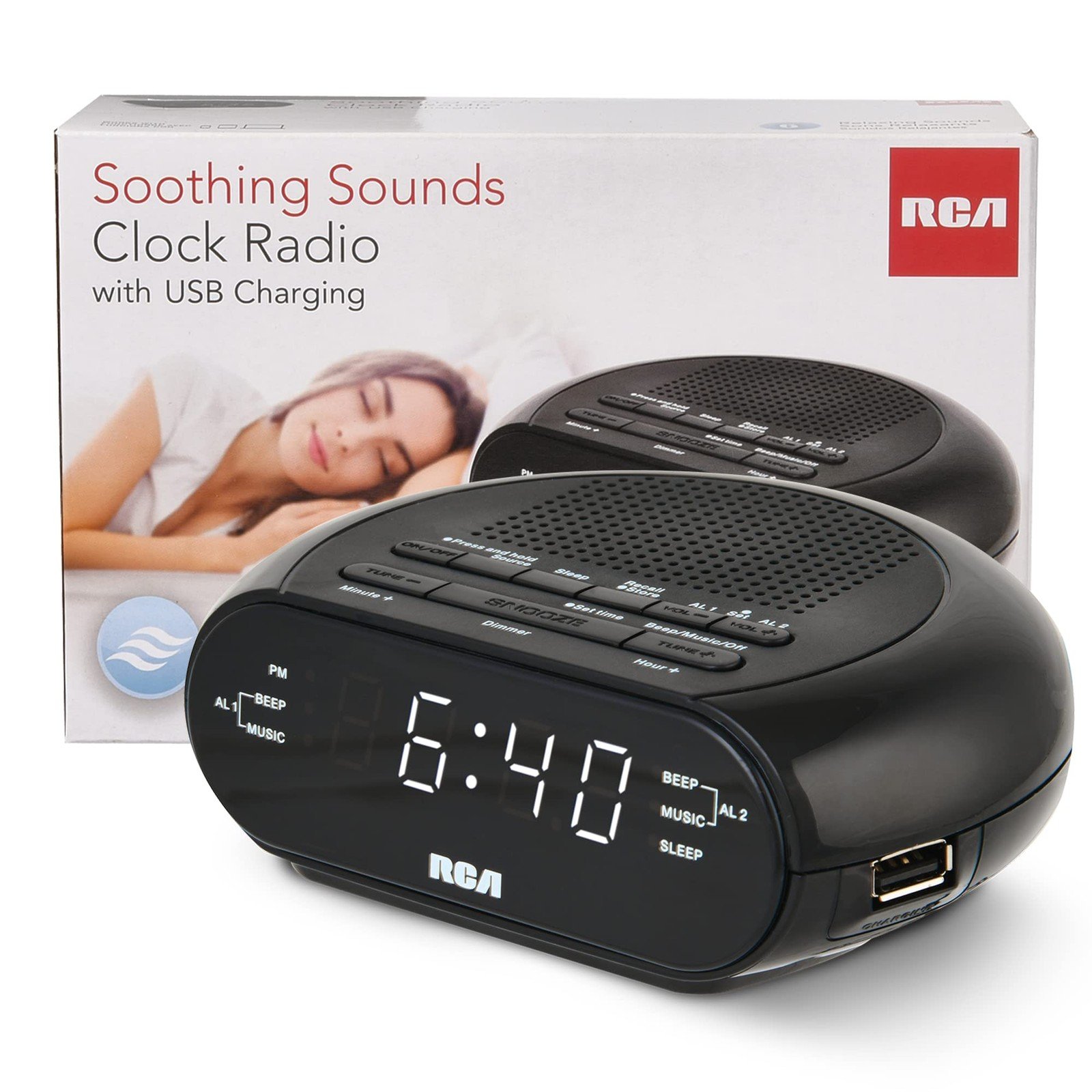 RCS27 Digital Radio Alarm Clock with Soothing Sounds, Brightness Control, and...