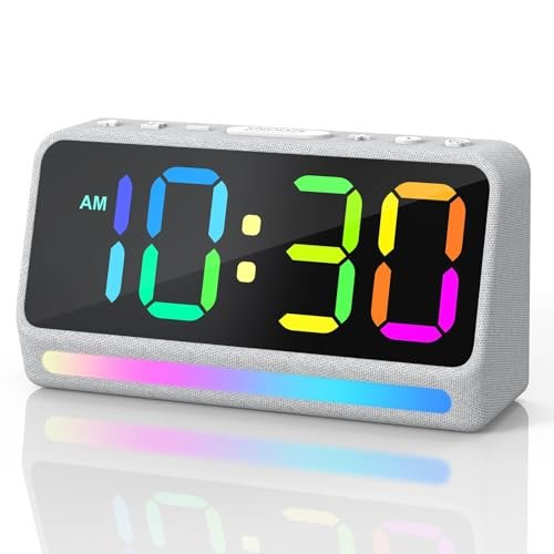 REACHER Extra Loud Alarm Clock for Heavy Sleepers Adults, 5 Extremely Loud Wake Up Sounds, Aesthetic Alarm Clock for Teens Bedrooms, LED Digital Display, 7 Color Night Light,Dimmer,Bedside