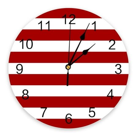 Red White Stripes Wall Clocks Brief Design Silent Home Cafe Office Wall Decor Clocks for Kitchen Wall Art Large Wall Clocks 25cm