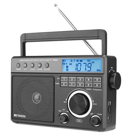 Retekess TR629 Portable Shortwave Radios, Digital Radio AM FM Plug in with DSP, Support Backlight LCD Display, Digital Tuning and Preset, USB, Micro SD, Clock, Recorder